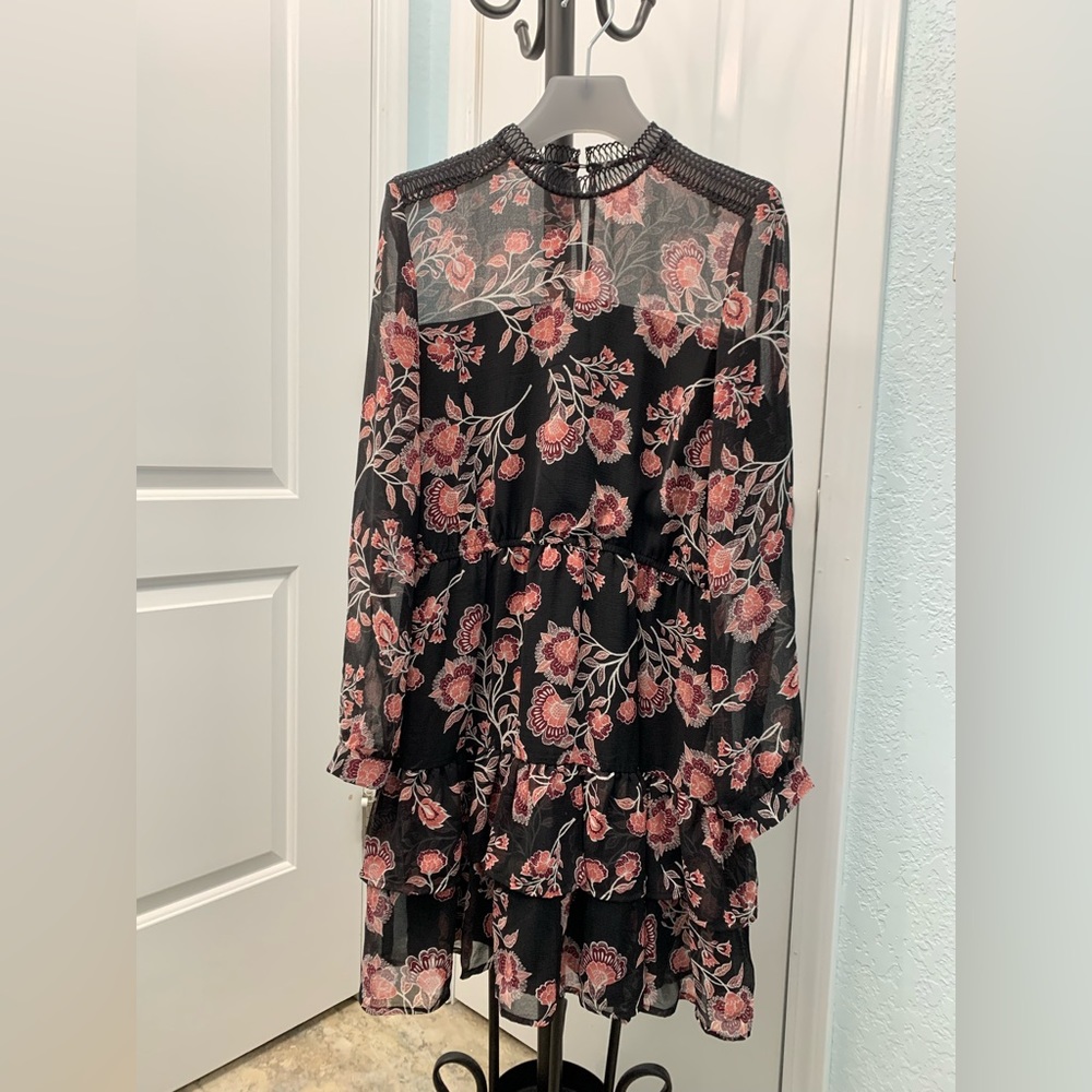 Bb Dakota long sleeve ruffled mini dress, black, size M